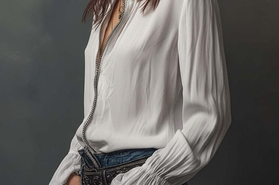 Celina - Women's Zip-Front Blouse with Flounce Cuffs