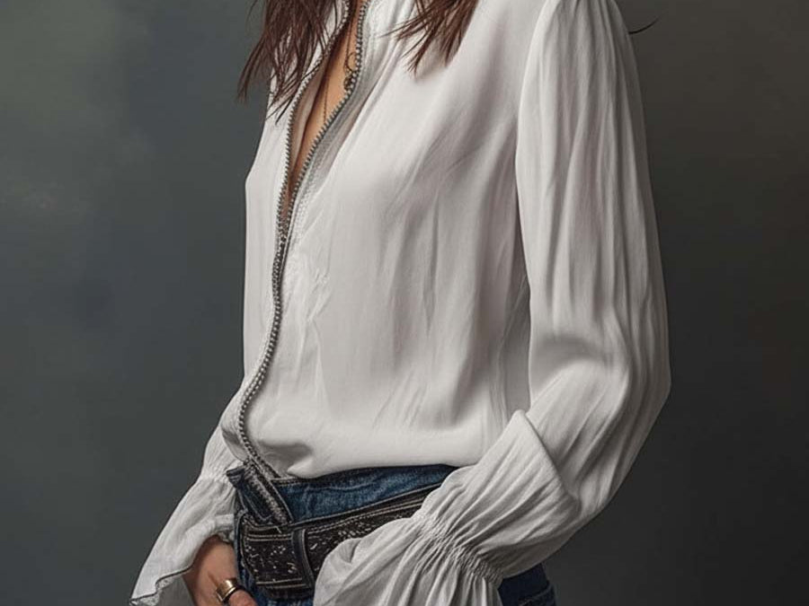 Celina - Women's Zip-Front Blouse with Flounce Cuffs