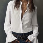 Celina - Women's Zip-Front Blouse with Flounce Cuffs