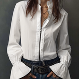 Celina - Women's Zip-Front Blouse with Flounce Cuffs