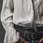 Celina - Women's Zip-Front Blouse with Flounce Cuffs