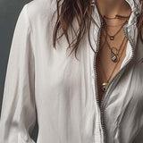 Celina - Women's Zip-Front Blouse with Flounce Cuffs