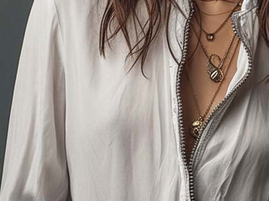 Celina - Women's Zip-Front Blouse with Flounce Cuffs