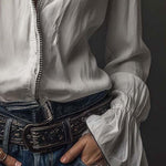 Celina - Women's Zip-Front Blouse with Flounce Cuffs