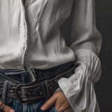 Celina - Women's Zip-Front Blouse with Flounce Cuffs