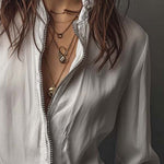 Celina - Women's Zip-Front Blouse with Flounce Cuffs