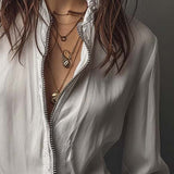 Celina - Women's Zip-Front Blouse with Flounce Cuffs