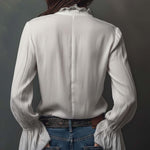 Celina - Women's Zip-Front Blouse with Flounce Cuffs