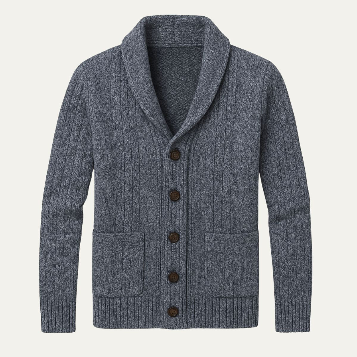 Chad - Men's Cable Knit Shawl Collar Cardigan with Pockets
