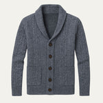 Chad - Men's Cable Knit Shawl Collar Cardigan with Pockets