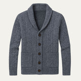 Chad - Men's Cable Knit Shawl Collar Cardigan with Pockets