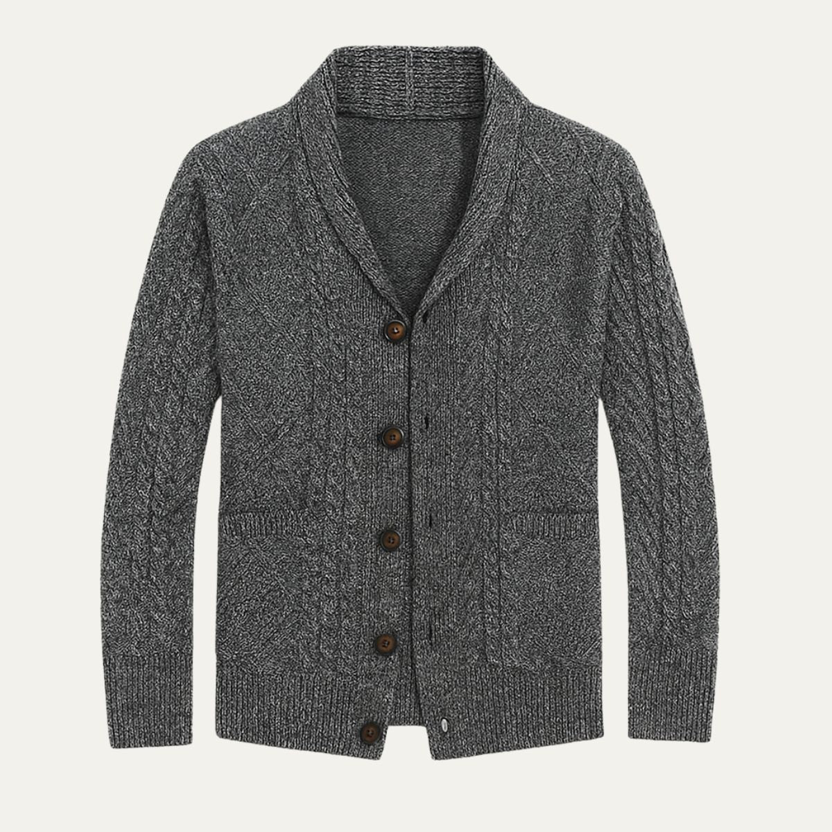 Chad - Men's Cable Knit Shawl Collar Cardigan with Pockets