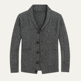 Chad - Men's Cable Knit Shawl Collar Cardigan with Pockets