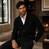 Chad - Men's Cable Knit Shawl Collar Cardigan with Pockets