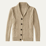 Chad - Men's Cable Knit Shawl Collar Cardigan with Pockets