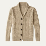 Chad - Men's Cable Knit Shawl Collar Cardigan with Pockets
