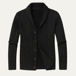 Chad - Men's Cable Knit Shawl Collar Cardigan with Pockets
