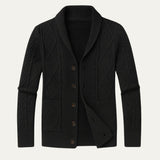 Chad - Men's Cable Knit Shawl Collar Cardigan with Pockets