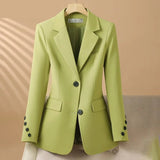 Charlie - Women's Single-Breasted Two-Button Blazer with Flap Pockets - Green