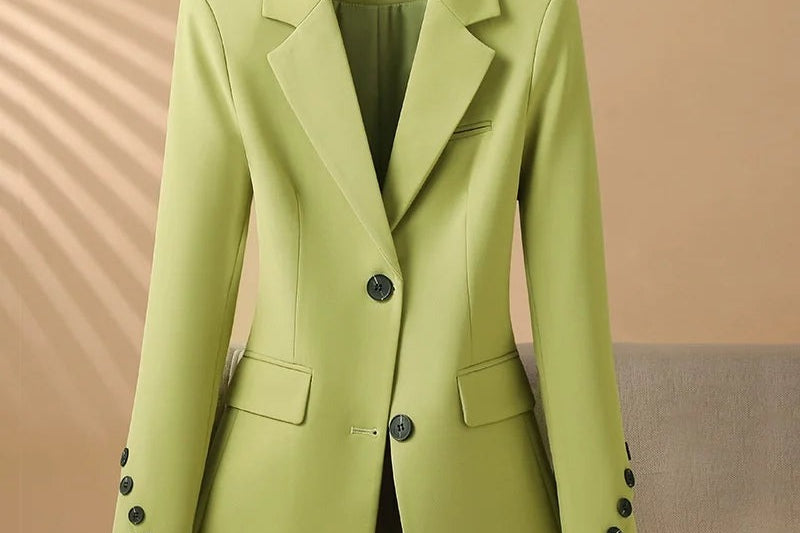 Charlie - Women's Single-Breasted Two-Button Blazer with Flap Pockets - Green