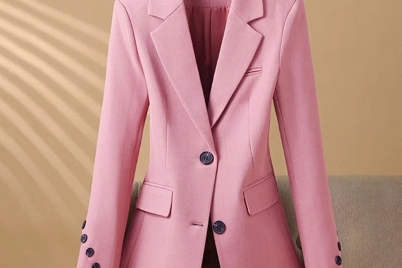 Charlie - Women's Single-Breasted Two-Button Blazer with Flap Pockets - Pink