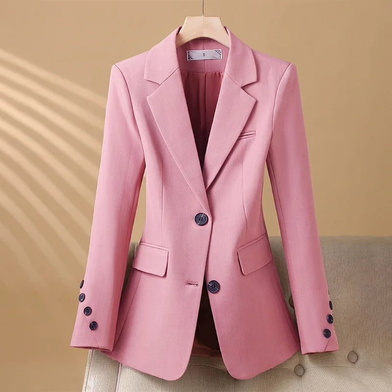 Charlie - Women's Single-Breasted Two-Button Blazer with Flap Pockets - Pink