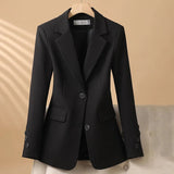Charlie - Women's Single-Breasted Two-Button Blazer with Flap Pockets - Black