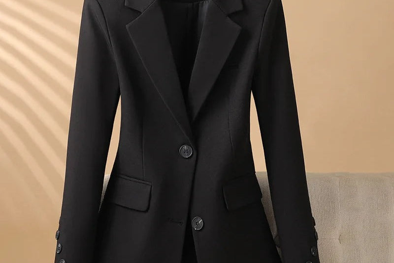 Charlie - Women's Single-Breasted Two-Button Blazer with Flap Pockets - Black