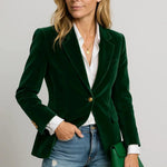 Clarabel - Women's Fitted Velvet One-Button Blazer - Green