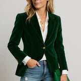 Clarabel - Women's Fitted Velvet One-Button Blazer - Green