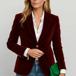 Clarabel - Women's Fitted Velvet One-Button Blazer - Red