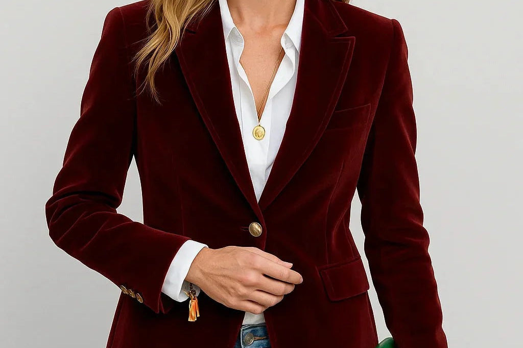 Clarabel - Women's Fitted Velvet One-Button Blazer - Red