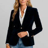 Clarabel - Women's Fitted Velvet One-Button Blazer - Black
