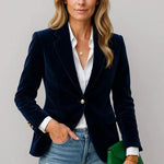 Clarabel - Women's Fitted Velvet One-Button Blazer - Navy