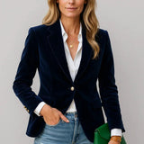 Clarabel - Women's Fitted Velvet One-Button Blazer - Navy