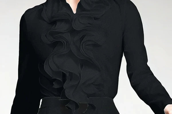 Women's Cascading Ruffle Collar Blouse | Elegant Button-Front Statement Top