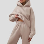 Cleona - Women's Lined Hoodie and Jogger Lounge Set - Beige