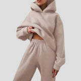 Cleona - Women's Lined Hoodie and Jogger Lounge Set - Beige