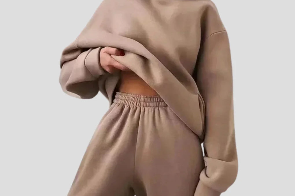Cleona - Women's Lined Hoodie and Jogger Lounge Set - Khaki