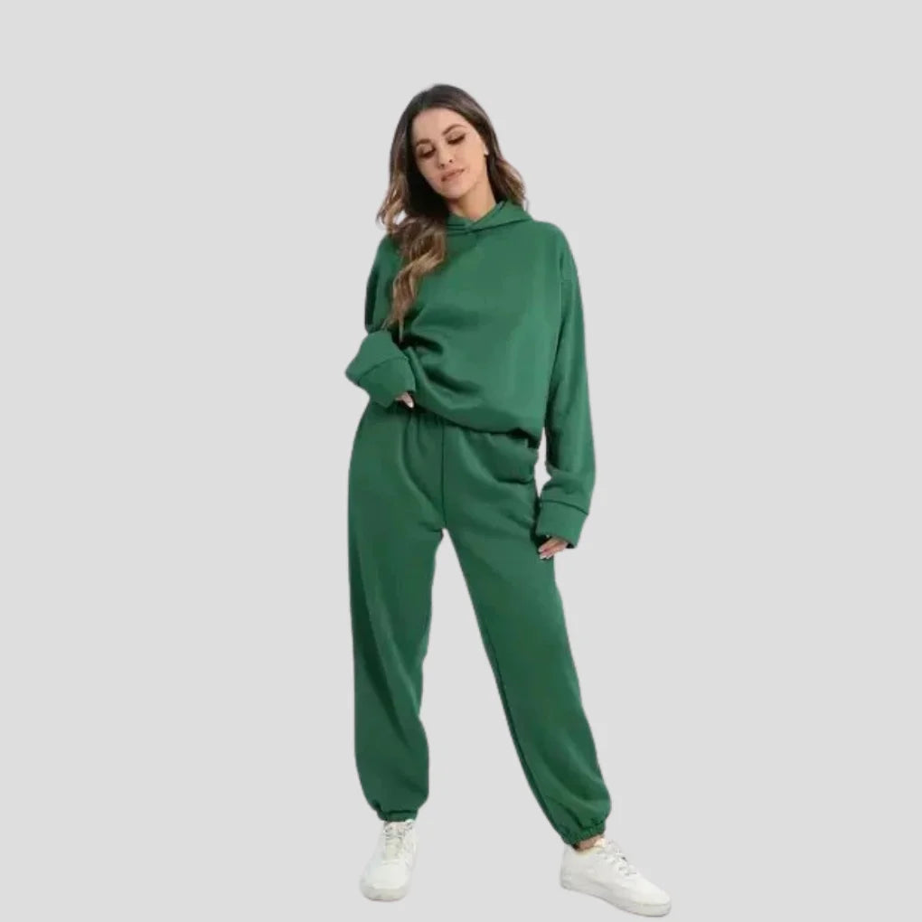 Cleona - Women's Lined Hoodie and Jogger Lounge Set - Dark Green
