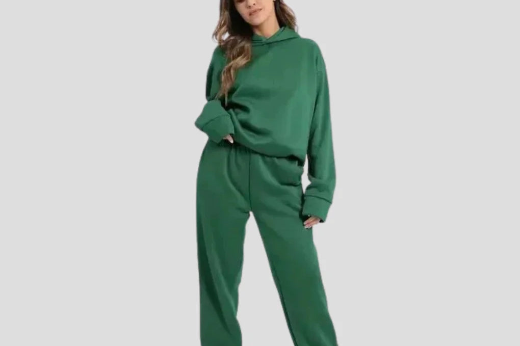 Cleona - Women's Lined Hoodie and Jogger Lounge Set - Dark Green