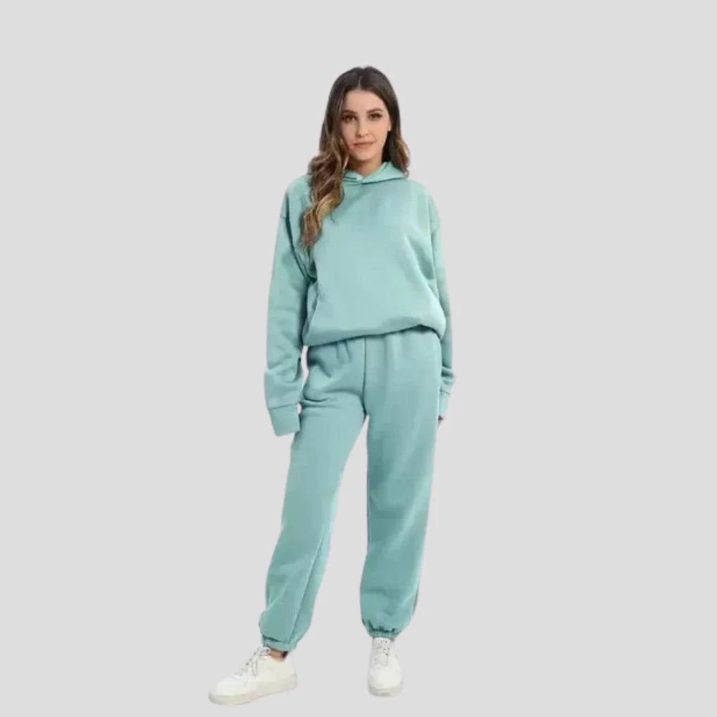 Cleona - Women's Lined Hoodie and Jogger Lounge Set - Light Green