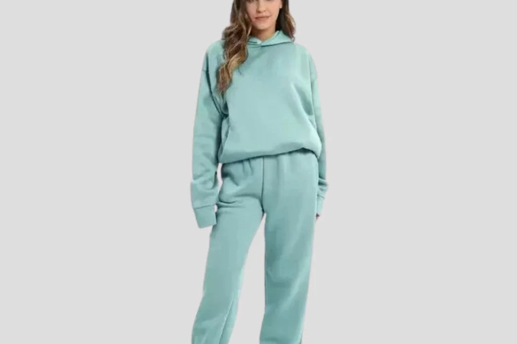 Cleona - Women's Lined Hoodie and Jogger Lounge Set - Light Green