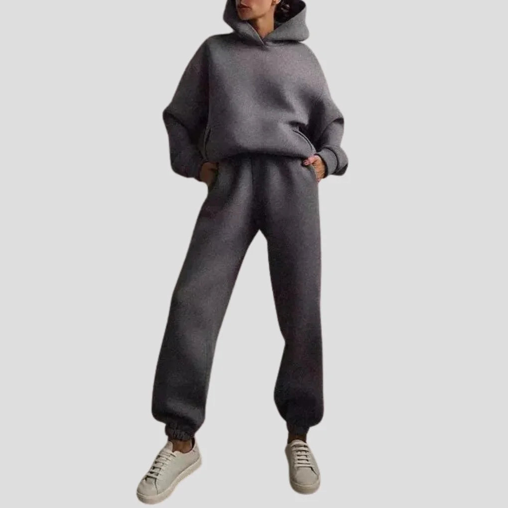 Cleona - Women's Lined Hoodie and Jogger Lounge Set - Dark Grey