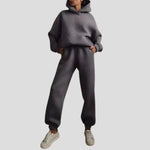 Cleona - Women's Lined Hoodie and Jogger Lounge Set - Dark Grey