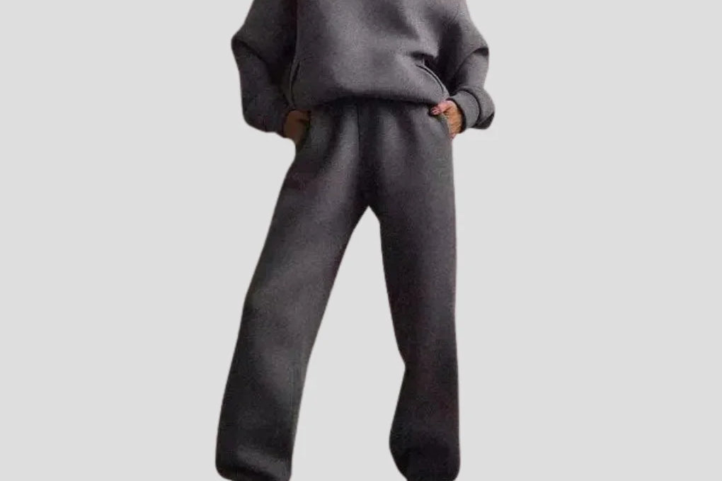 Cleona - Women's Lined Hoodie and Jogger Lounge Set - Dark Grey