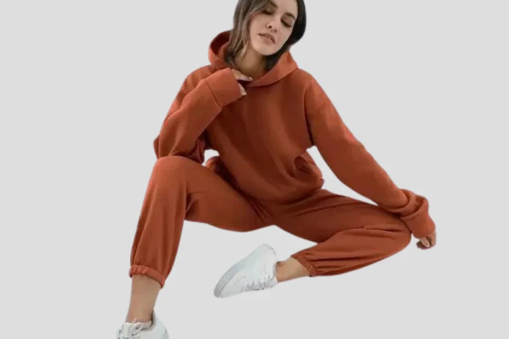 Cleona - Women's Lined Hoodie and Jogger Lounge Set - Brown