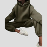 Cleona - Women's Lined Hoodie and Jogger Lounge Set - Army Green