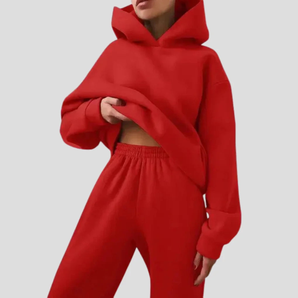 Cleona - Women's Lined Hoodie and Jogger Lounge Set - Red