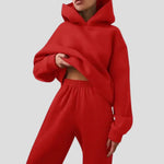 Cleona - Women's Lined Hoodie and Jogger Lounge Set - Red